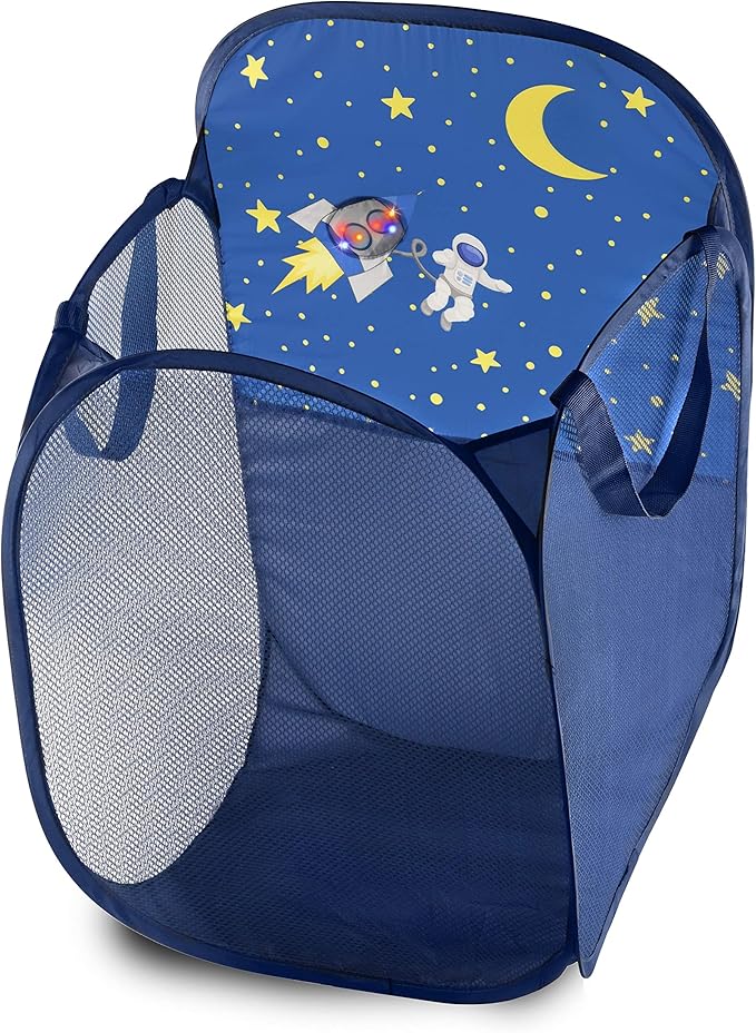 Store & Score Kids Fun LED Space Ship Light-Up Mesh Pop-up Hamper, Collapsible