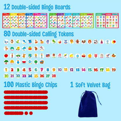 SpriteGru Alphabet Bingo Game, Uppercase/Lowercase/Number Bingo Game ABC and 123 Bingo Board Game for Kindergarten and Preschool Kids 4-8, Perfect for Classroom & At Home