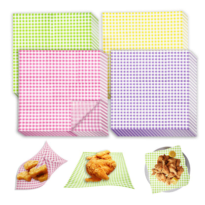 JSDJ 200Pcs Wax Paper Sheets 12" x 12" Checkered Dry Waxed Deli Paper, Sandwich Wrapping, Food Wrap, Grease Proof Food Basket Liners for Hamburgers, Bread, french fries, Picnic, BBQ, Party, Decorative