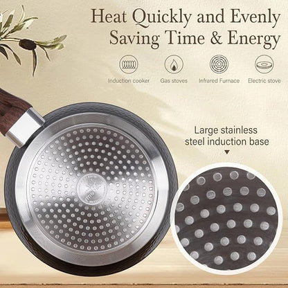 Kitchen Academy 12Pcs Nonstick Induction Pots and Pans Set, Hammered | Premium black healthy cookware for everyday cooking. Even heating, easy to clean. Stay-cool handles. 100% PFOA & PFAS free.