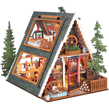 Rolife DIY Miniature House Kit for Adults, A-Frame Cabin Mini Wooden Dollhouse Kit, Tiny House Diorama Building Kits-Birthday Craft Home Decor Hobbies Gift for Teens Kids