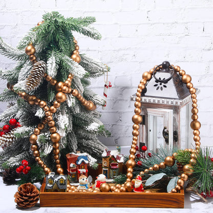 Boao 20 Feet Christmas Wooden Beads Garland Gold Christmas Tree Garland Wall Hanging Prayer Beads for Holiday Home Rustic Farmhouse Natural Boho Decor