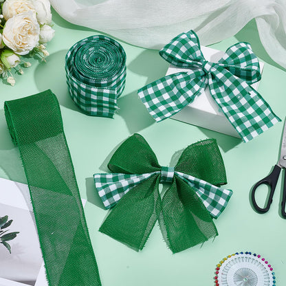 letsinstyle 2 Rolls 12 Yards Buffalo Plaid Wired Edge Ribbons, 2.5" Buffalo Check Wired Edge Ribbon, Green and White Checkered Burlap Ribbons for Wedding Party DIY Decoration Wreaths Bow