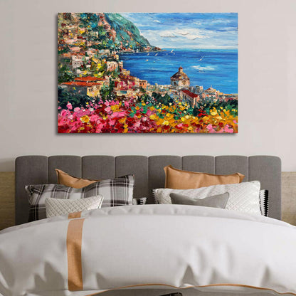 Diathou Art Hand Painted Seaside Town Landscape Oil Painting Modern Abstract Art Home Wall Deco Art 30x45 inches