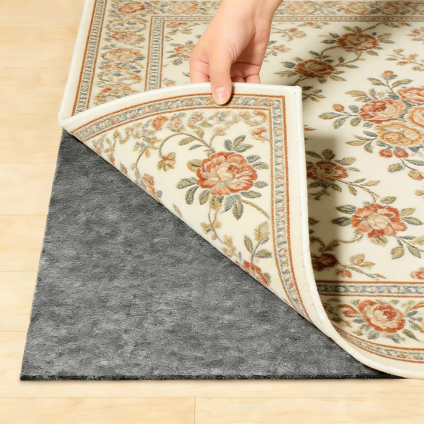 Non Slip Felt Rubber Rug Pad, Thick Felt Rug Pads for Hardwood Floors, Under Area Rugs Protective Cushion Pads for Carpet, Felt and Rubber Underpad for Home Place Surface Safe (Grey, 5' x 7')