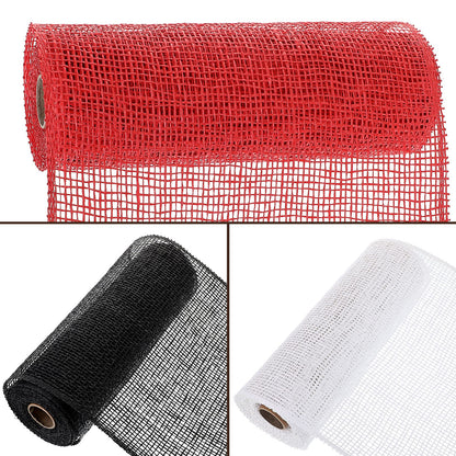 Chuangdi 3 Rolls Poly Burlap Deco Mesh 10 Inch Black White Red Deco Poly Decorative Mesh Ribbon Wrapping Ribbon Rolls for Home Door Wreath Decoration DIY Crafts Making