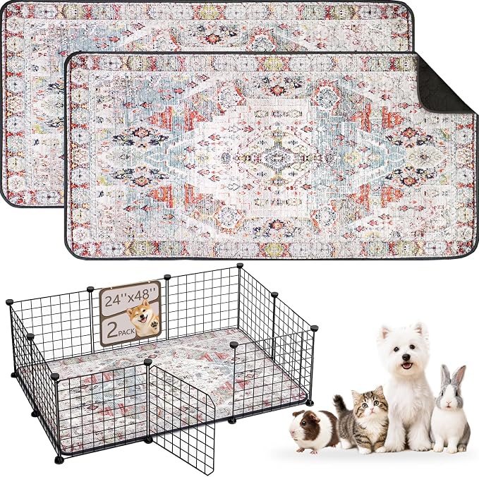 Washable Pee Pads for Dogs, Reusable Puppy Potty Training Pads, Ultra-Absorbent Thick Waterproof Leak-Proof Non-Slip Pads & Mat for Crate, Playpen, Floor, Whelping & Housebreaking , 2 Pack 24"x48"