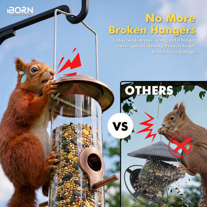 iBorn Metal Bird Feeders Brushed Copper Wild Bird Feeder for Outdoors Hanging All Metal Brushed Copper Finishing 15 Inch 6 Port(Seed is not Included)