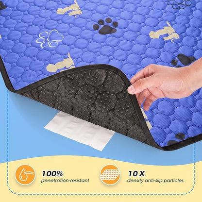 WanpeeGoo Washable Pee Pads, Puppy Pee Pad for Dogs, 2 Pack Absorbent Reusable Training Dog Pads Pet Puppy Pads, Non-Slip Potty Pads for Whelping, Playpen, Crate, Bed, Blue 24"x24"
