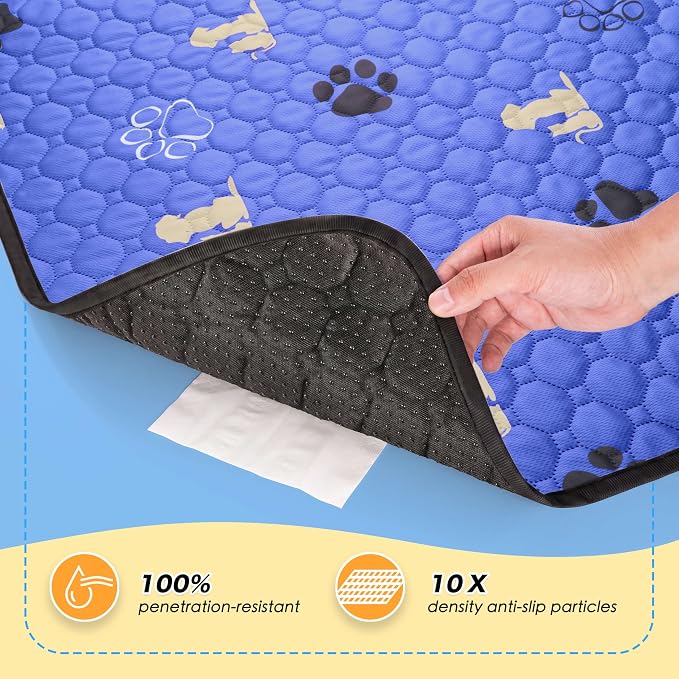WanpeeGoo Washable Pee Pads, Puppy Pee Pad for Dogs, 2 Pack Absorbent Reusable Training Dog Pads Pet Puppy Pads, Non-Slip Potty Pads for Whelping, Playpen, Crate, Bed, Blue 24"x48"