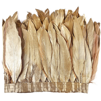 MAOFENG 2 Yards Natural Goose Feathers Trim Sewing Fringe Fashion Dress Sewing 6-8inch for DIY Handicrafts Costumes Decoration,Golden