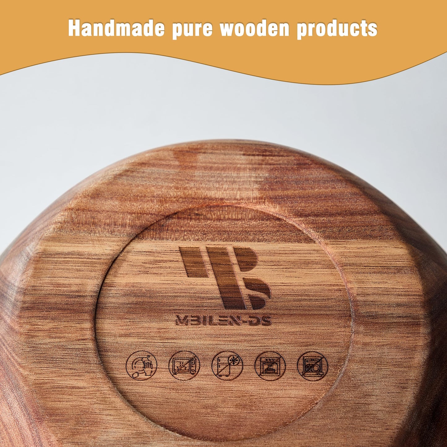 Wooden Salad Bowls with Serving Utensils, Large 12.5" Acacia Wooden Bowls for Food, Perfect as Fruit Bowl, Serving Bowls, Mixing Bowls, Handmade, Durable and Stylish Natural Wood Dinning Accessory