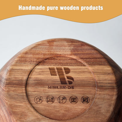 Wooden Salad Bowls with Serving Utensils, Large 12.5" Acacia Wooden Bowls for Food, Perfect as Fruit Bowl, Serving Bowls, Mixing Bowls, Handmade, Durable and Stylish Natural Wood Dinning Accessory