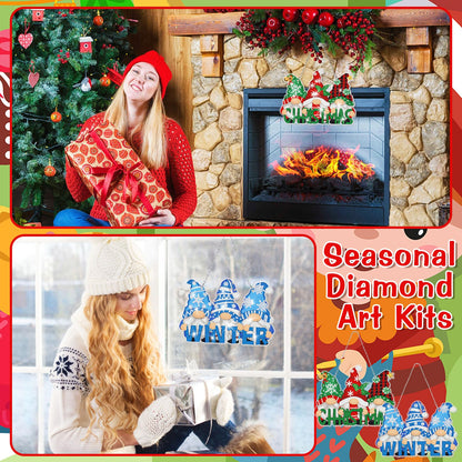GlikCeil Gnomes 12 Pcs Seasonal Diamond Art Hanging Ornaments 5d DIY Diamond Painting Wreath Kits for Wall Door Decor Holiday Year-Round Seasonal Signs for Home Decoration