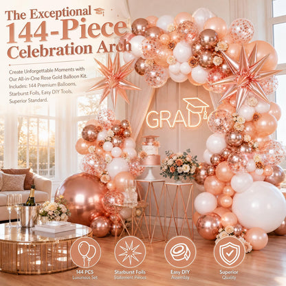 KARLURE Rose Gold Balloons Arch Kit Garland with Metallic Rose Gold Confetti Balloons for 2026 Graduation Decorations Prom Bridal Shower Birthday Baby Shower Wedding Anniversary Party Decorations