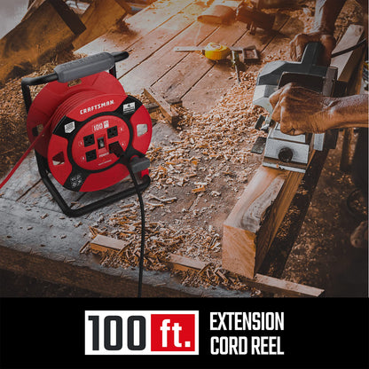 CRAFTSMAN 100 Ft. Retractable Extension Cord Reel With 4 Outlets & Heavy Duty 14AWG SJTW Cable