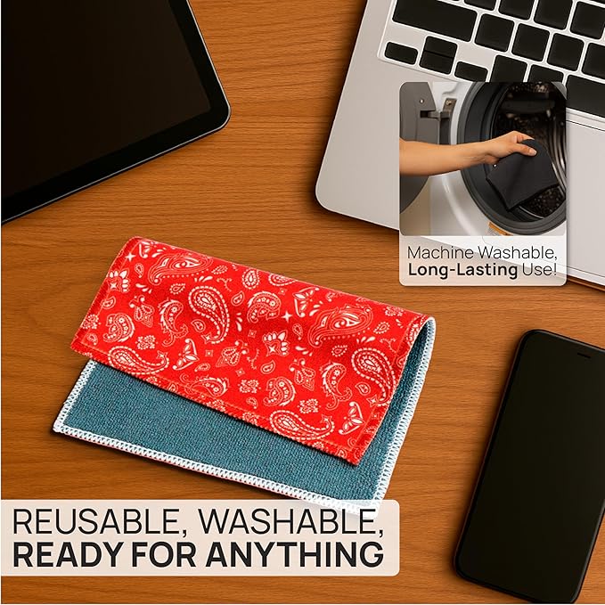 Quick Cloth Microfiber Glasses Cleaning Cloths – 8x8, Paisley Red, 1 Pack