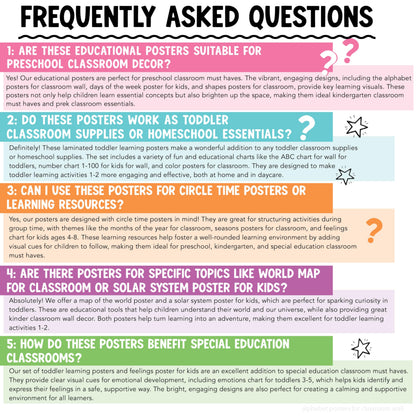 Hadley Designs 16 Educational Posters for Classroom Must Haves - Laminated Pre-K Posters for Toddler Homeschool Essentials, Toddler & Preschool Learning Activities, Kindergarten Classroom Decor