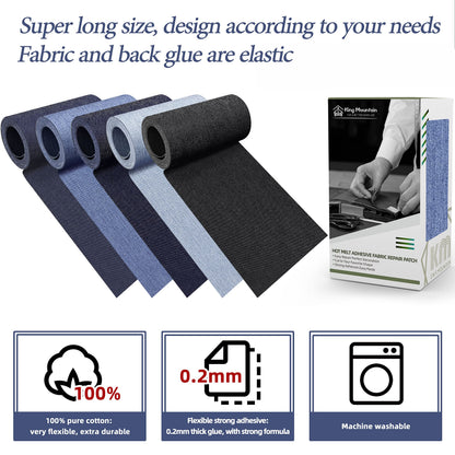 KING MOUNTAIN Iron-on Repair Patch,3"x60"100% Cotton Denim Iron-on Repair Patch, Jeans and Clothing Repair and Decoration Kit (Sky Blue)
