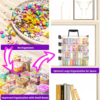 VANSUNS Bead Organizer Box 120 Pcs, 4-Tier Large Capacity Stackable Bead Storage Containers, Portable Plastic Craft Organizers for Jewelry Making, Bracelets, DIY, Nail Art Charms
