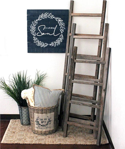 BARNWOODUSA Rustic Farmhouse Decorative Ladder - Our 6 ft Ladder can be Mounted Horizontally or Vertically and is Crafted from Upcycled Wood No Assembly Required Weathered Gray