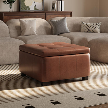 Christopher Knight Home Anivia Faux Leather Square Storage Ottoman Coffee Table, Wooden Ottoman with Storage, Entryway Modern Square Footstool, Upholstered Toy Box Storage for Living Room, Brown