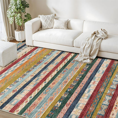 Puino 8x10 Washable Area Rug: Moroccan Large Neutral Boho Area Rug for Living Room & Bedroom Geometric Non-Slip Farmhouse Carpet for Living Room Colorful Stripe 8'x10'.