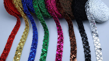 SEWDIYTR Sequin Lace Trim Gimp Braid Lace Ribbon Glitter Sequin Trim for Crafts, Embellishments, Costume Accessories 10 Yards (Black)
