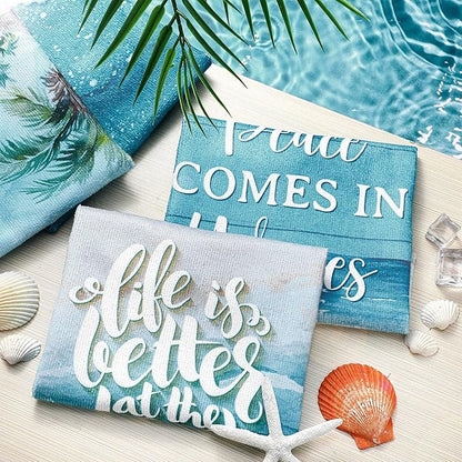 Bencailor 4 Pcs Summer Beach Kitchen Towels Nautical Coastal Hand Dish Towels