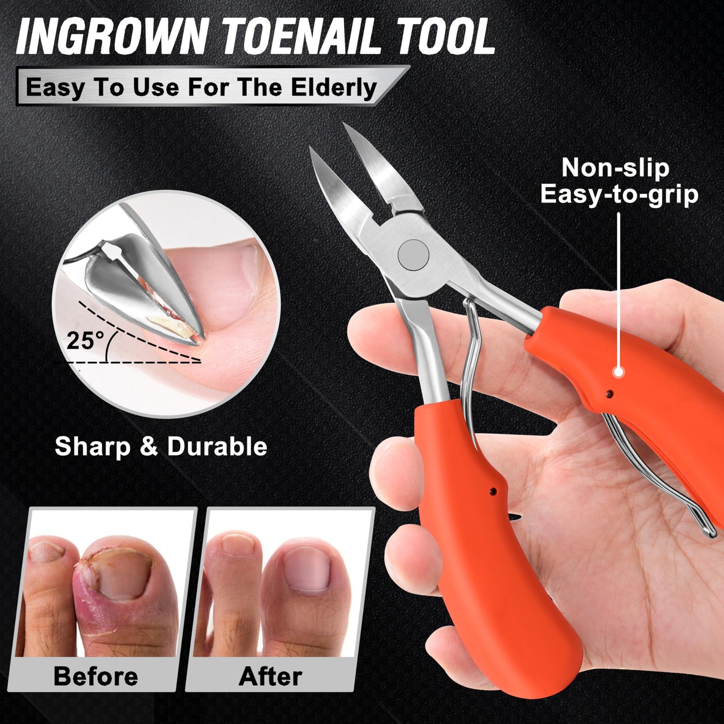Toenail Clippers for Seniors Thick Toenails, Aucurwen Heavy Duty Toe Nail Clippers Adult Thick Nails Long Handle, Large Toenail Clippers for Thick Nails 7Pcs