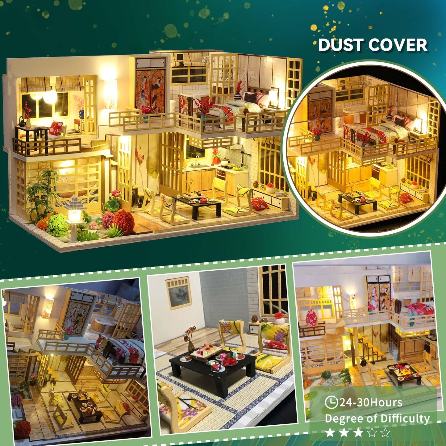 Flever Dollhouse Miniature DIY House Kit with Japanese Style, Creative Room with Furniture for Romantic Valentine's Gift (Quiet and Elegant Residence)