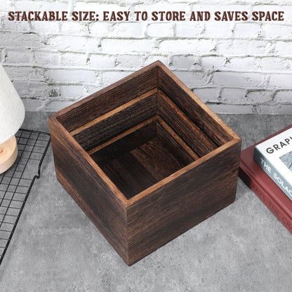Xosjska 6 Pcs Vintage Brown Square Wooden Cake Stands, Rustic Wood Cake and Cupcake Stands, Table Wooden Stackable Display Stand Box for Catering Dessert Collectibles Jewelry Figures Show