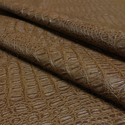 Alligator Fabric, Soft Textured Crocodile Vinyl Faux Leather, Gator Skin Embossed Upholstery DIY Craft and Clips Pleather Sheets – Individual 1 Yard Cut 36”x54” (Saddle)