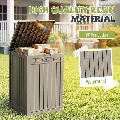 55 Gallon Package Delivery Boxes Outside Secure Waterproof Resin UV Resistant Lockable Mail Parcel Drop Mailbox Storage Deck Box for Outdoor Porch Patio Grey