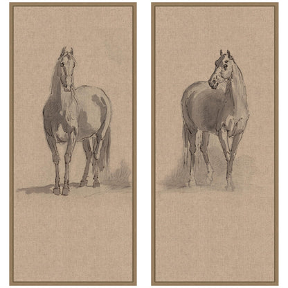 Kate and Laurel Forty Three Studies of Horses and Riders 2 Piece Framed Canvas Wall Art Set by Nostalgia Prints, Sylvie Dark Gold Rustic Farmhouse, Animal Art for Wall Decor