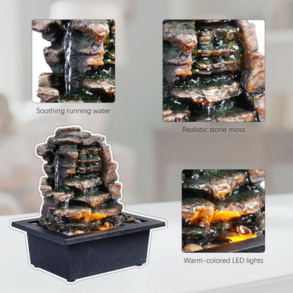 GOSSI Home Décor Waterfall Meditation Fountain Indoor Tabletop Many Natural River Rocks Decorated Office Home Tabletop Fountion with LED Lights Christmas Decorations