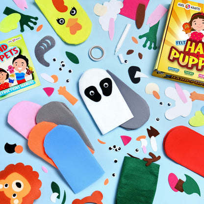 Hand Puppet Kit – Make Your Own Animal Characters, 10 Felt Pieces, Simple Step-by-Step Instructions, Arts & Crafts Activity for Kids, Role Play & Storytelling Birthday Gift