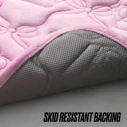 Juicy Couture Quilted Memory Foam Bath Mat, 17" x 24" Bow Lattice Pink Skid-Resistant Bath Rug