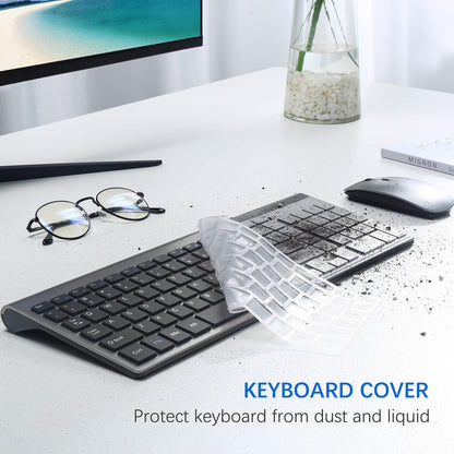 Wireless Keyboard and Mouse Ultra Slim Combo, TopMate 2.4G Silent Compact USB 2400DPI Mouse and Scissor Switch Keyboard Set with Cover, Batteries Included, for PC/Laptop/Windows/Mac - Gray Black