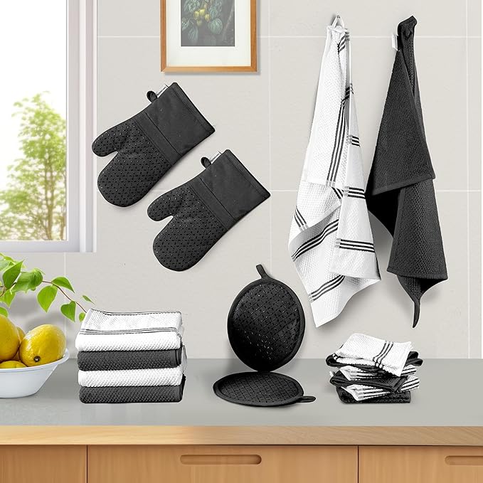 LANE LINEN 16-Piece Kitchen Towels & Dishcloths Set – Heat Resistant Silicone
