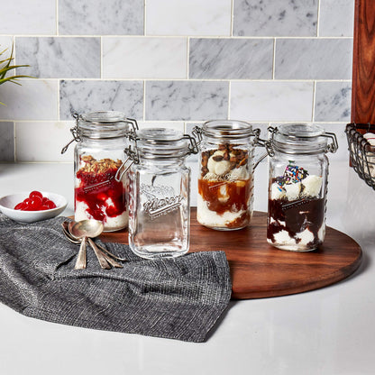 Mason Craft & More Airtight Kitchen Food Storage Clear Glass Clamp Jars, 17 Ounce (0.5 Liter) Tall Mini Clamp Jar