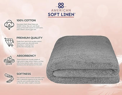 American Soft Linen 100% Cotton 600 GSM Turkish 40x80 Oversized Bath Towel Sheet