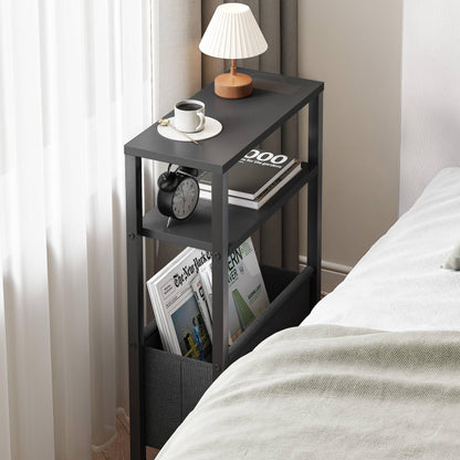 IRCPEN Narrow Side Table, Slim End Table with Magazine Rack, Bedside Table for Small Spaces, 3 Tier Sofa Couch Table Nightstand for Living Room, Bedroom Black LET503B