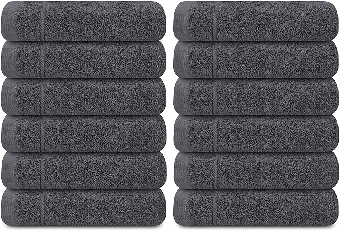 Tens Towels Pack of 12 Washcloths, 12 x 12 Inches, Lighter Weight, Quick to Dry