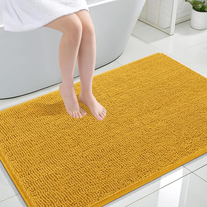 OLANLY Large Bathroom Rugs 44x32, Soft Absorbent Chenille Bath Rugs, Rubber Backing Quick Dry, Machine Washable Bath Mats for Bathroom Floor, Tub and Shower, Home Decor Accessories, Golden Yellow