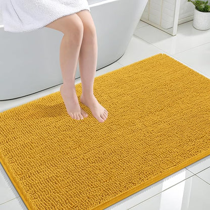 OLANLY Large Bathroom Rugs 47x32, Soft Absorbent Chenille Bath Rugs, Rubber Backing Quick Dry, Machine Washable Bath Mats for Bathroom Floor, Tub and Shower, Home Decor Accessories, Golden Yellow