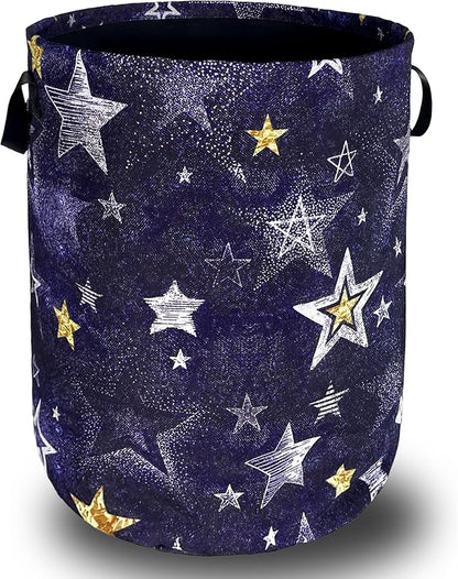 Stars Print Blue Jean Design Laundry Basket Foldable Funny Laundry Hamper