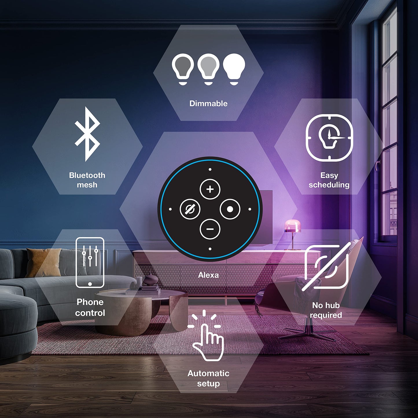 SYLVANIA Bluetooth Mesh LED Smart Light Bulb, One Touch Set Up, A19 60W Equivalent, E26, RGBW Full Color & Adjustable White, Works with Alexa Only - 2 Count (Pack of 1) (75760)