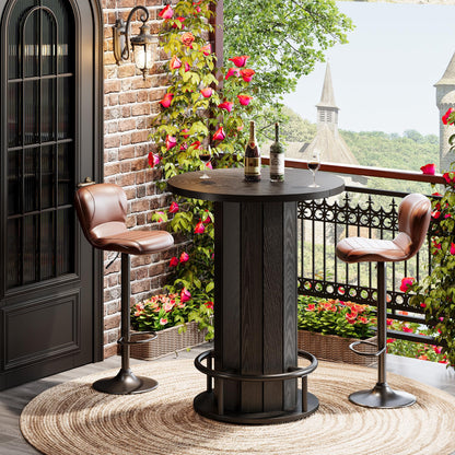 Tribesigns Round Bar Table, 39.4" H Wood Bistro Pub Table with Metal Ring Footrest for Dining Coffee Cocktail Living Room, Small Space, Black (Only Table)