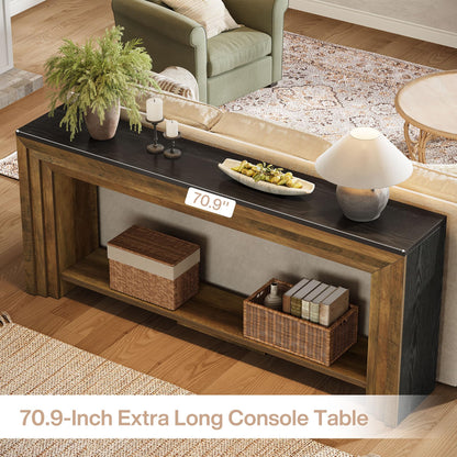 Tribesigns 70.9 Inch Long Console Table, Farmhouse 2-Tier Wooden Sofa Table with Storage, Space-Saving Behind Couch Accent Table for Living Room, Entryway, Hallway and Foyer